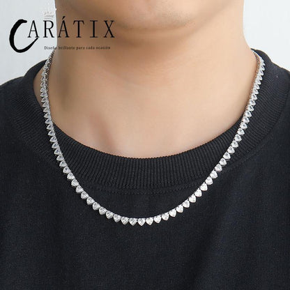 CARÁTIX Heart CZ Tennis Chain Necklace – Iced Out Hip Hop Bling Choker for Men & Women (Unisex Lovers Jewelry) - CaratixJewelry