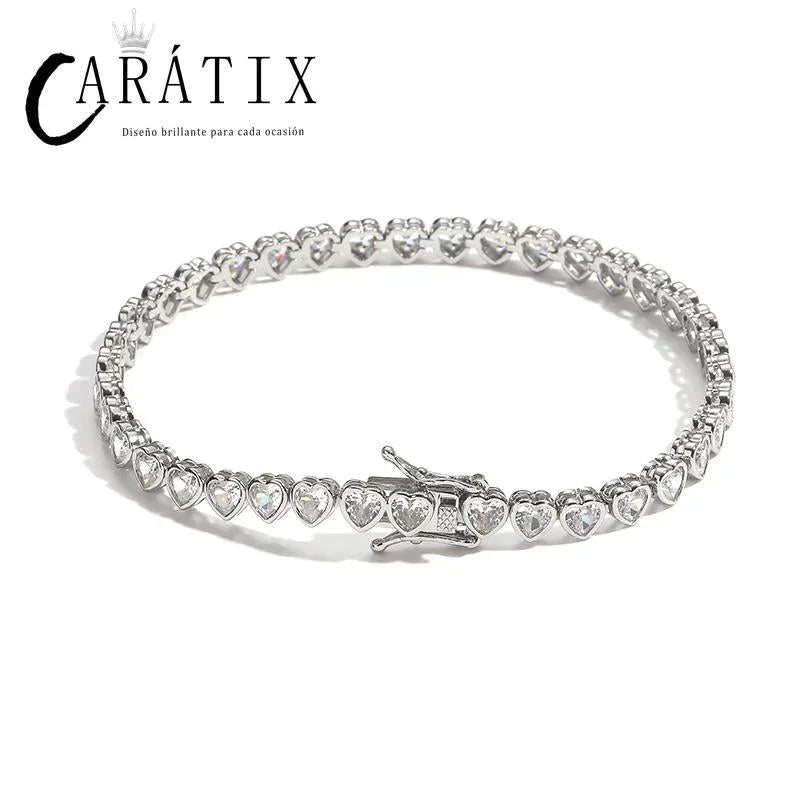 CARÁTIX Heart CZ Tennis Chain Necklace – Iced Out Hip Hop Bling Choker for Men & Women (Unisex Lovers Jewelry) - CaratixJewelry