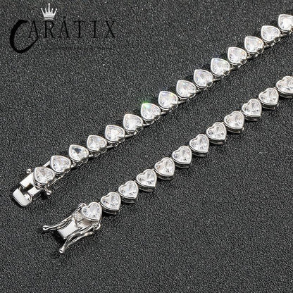 CARÁTIX Heart CZ Tennis Chain Necklace – Iced Out Hip Hop Bling Choker for Men & Women (Unisex Lovers Jewelry) - CaratixJewelry