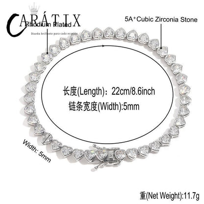 CARÁTIX Heart CZ Tennis Chain Necklace – Iced Out Hip Hop Bling Choker for Men & Women (Unisex Lovers Jewelry) - CaratixJewelry