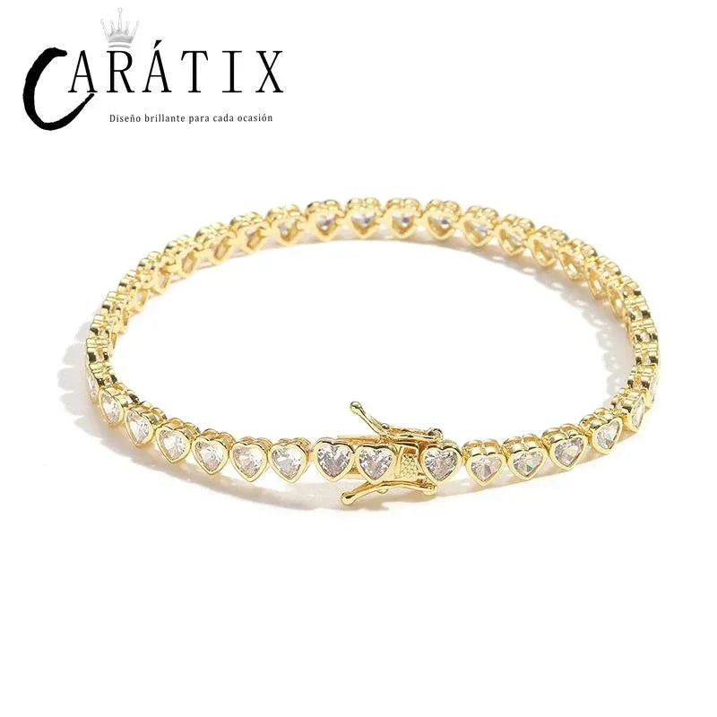 CARÁTIX Heart CZ Tennis Chain Necklace – Iced Out Hip Hop Bling Choker for Men & Women (Unisex Lovers Jewelry) - CaratixJewelry