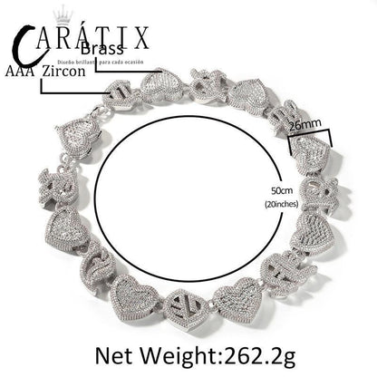 Heart Link Chain | 3A+ CZ Iced Out Heavy Hip Hop Necklace - CaratixJewelry