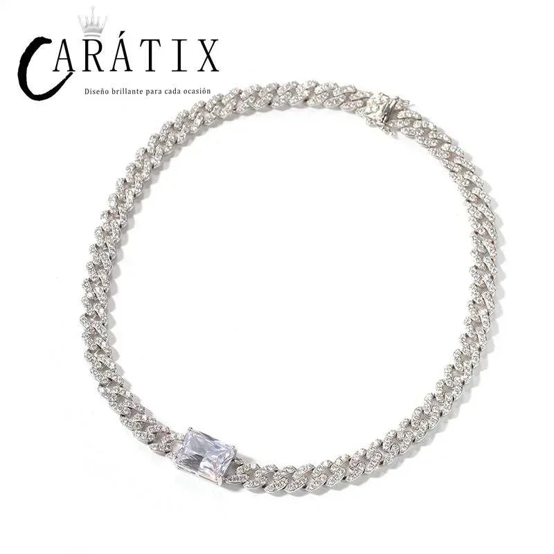 CARÁTIX Heart & Square CZ Iced Out Cuban Link Chain Necklace – AAA+ Claw Setting Hip Hop Bling Jewelry for Men & Women | Gift - CaratixJewelry
