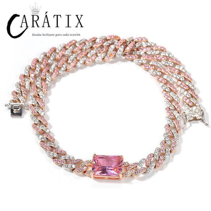 CARÁTIX Heart & Square CZ Iced Out Cuban Link Chain Necklace – AAA+ Claw Setting Hip Hop Bling Jewelry for Men & Women | Gift - CaratixJewelry