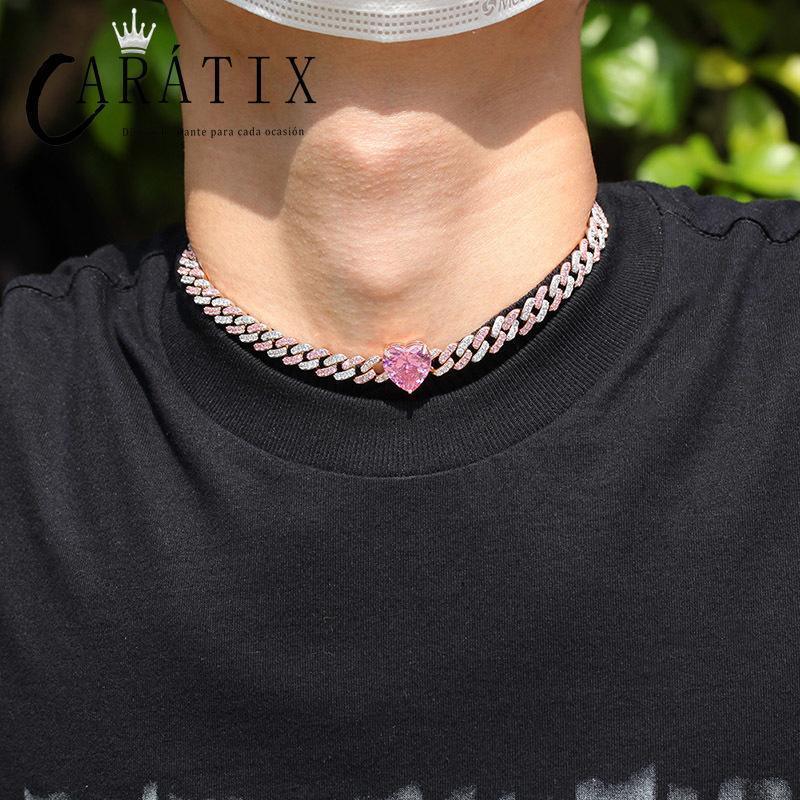 CARÁTIX Heart & Square CZ Iced Out Cuban Link Chain Necklace – AAA+ Claw Setting Hip Hop Bling Jewelry for Men & Women | Gift - CaratixJewelry