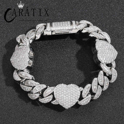 CARÁTIX Hearts Cuban Chain | 5A+ CZ Iced Out Hip Hop Necklace for Men - CaratixJewelry