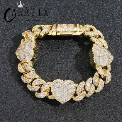 CARÁTIX Hearts Cuban Chain | 5A+ CZ Iced Out Hip Hop Necklace for Men - CaratixJewelry