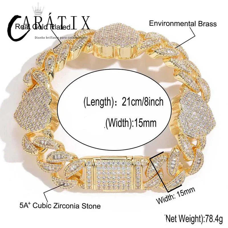 CARÁTIX Hearts Cuban Chain | 5A+ CZ Iced Out Hip Hop Necklace for Men - CaratixJewelry