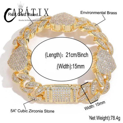 CARÁTIX Hearts Cuban Chain | 5A+ CZ Iced Out Hip Hop Necklace for Men - CaratixJewelry
