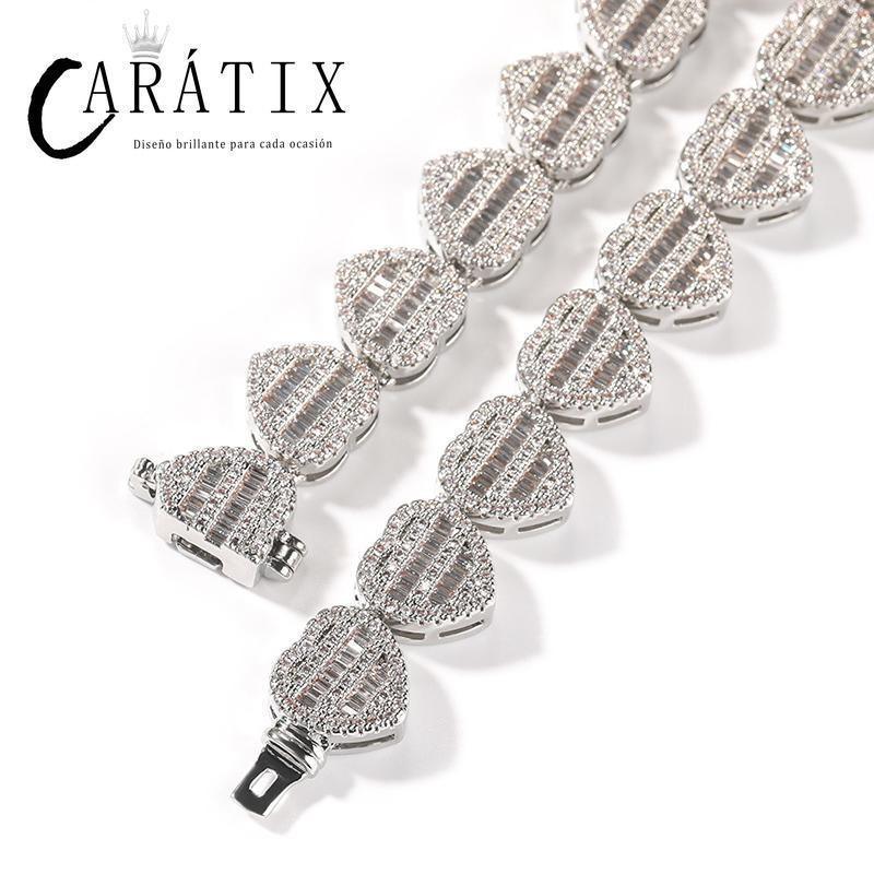 CARÁTIX – Hearts Link Chain Necklace | Iced Out CZ Bling Hip Hop Jewelry for Men & Women, Rapper Street Style - CaratixJewelry
