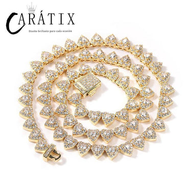 CARÁTIX – Hearts Link Chain Necklace | Iced Out CZ Bling Hip Hop Jewelry for Men & Women, Rapper Street Style - CaratixJewelry