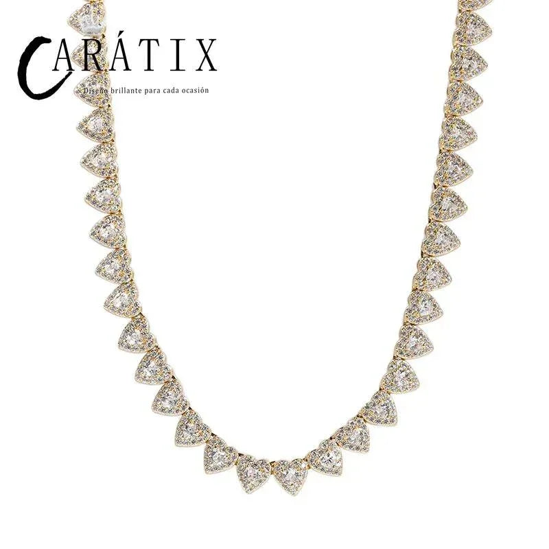 CARÁTIX – Hearts Link Chain Necklace | Iced Out CZ Bling Hip Hop Jewelry for Men & Women, Rapper Street Style - CaratixJewelry