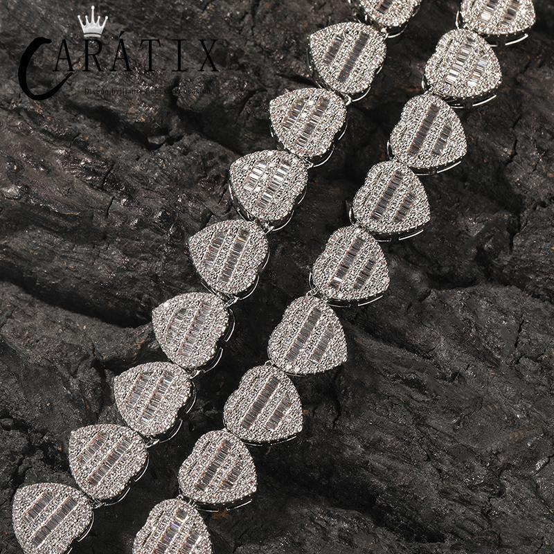 CARÁTIX – Hearts Link Chain Necklace | Iced Out CZ Bling Hip Hop Jewelry for Men & Women, Rapper Street Style - CaratixJewelry