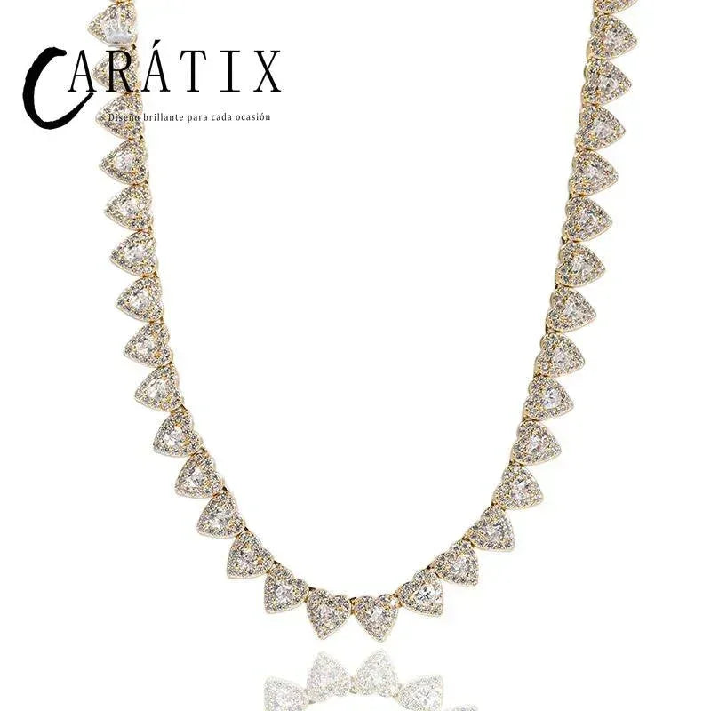 CARÁTIX – Hearts Link Chain Necklace | Iced Out CZ Bling Hip Hop Jewelry for Men & Women, Rapper Street Style - CaratixJewelry