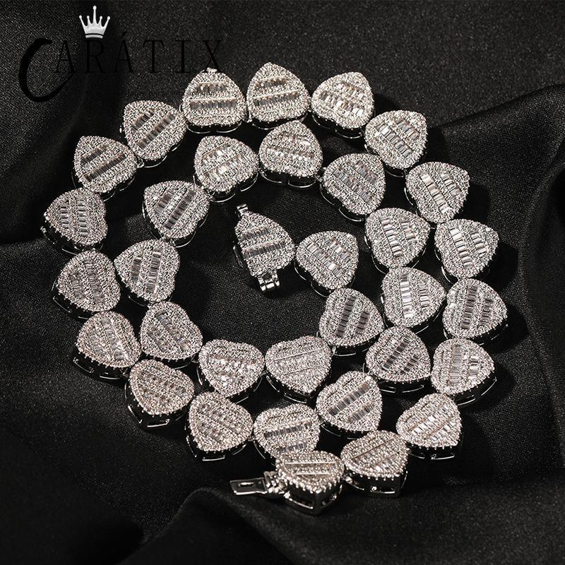CARÁTIX – Hearts Link Chain Necklace | Iced Out CZ Bling Hip Hop Jewelry for Men & Women, Rapper Street Style - CaratixJewelry