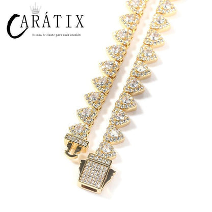 CARÁTIX – Hearts Link Chain Necklace | Iced Out CZ Bling Hip Hop Jewelry for Men & Women, Rapper Street Style - CaratixJewelry