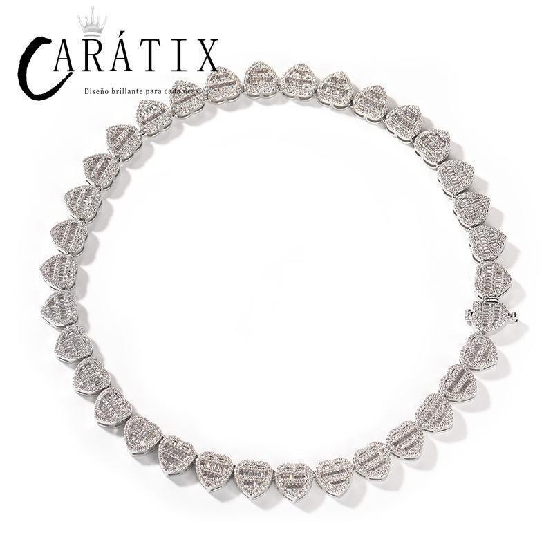 CARÁTIX – Hearts Link Chain Necklace | Iced Out CZ Bling Hip Hop Jewelry for Men & Women, Rapper Street Style - CaratixJewelry