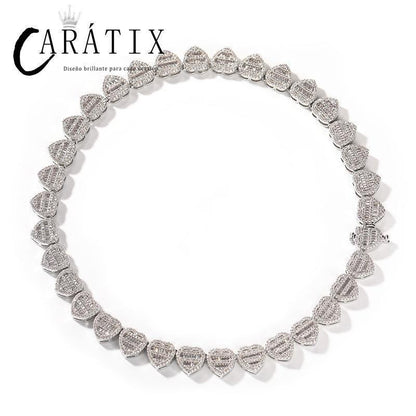 CARÁTIX – Hearts Link Chain Necklace | Iced Out CZ Bling Hip Hop Jewelry for Men & Women, Rapper Street Style - CaratixJewelry