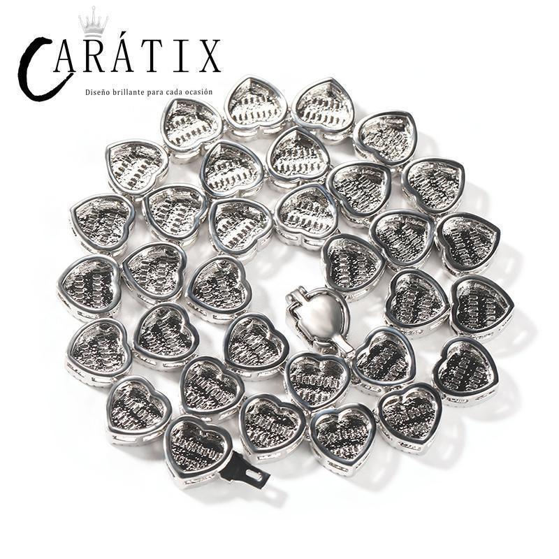 CARÁTIX – Hearts Link Chain Necklace | Iced Out CZ Bling Hip Hop Jewelry for Men & Women, Rapper Street Style - CaratixJewelry