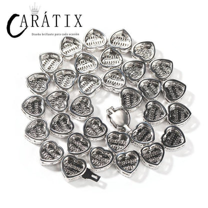 CARÁTIX – Hearts Link Chain Necklace | Iced Out CZ Bling Hip Hop Jewelry for Men & Women, Rapper Street Style - CaratixJewelry