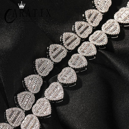 CARÁTIX – Hearts Link Chain Necklace | Iced Out CZ Bling Hip Hop Jewelry for Men & Women, Rapper Street Style - CaratixJewelry