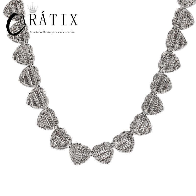 CARÁTIX – Hearts Link Chain Necklace | Iced Out CZ Bling Hip Hop Jewelry for Men & Women, Rapper Street Style - CaratixJewelry