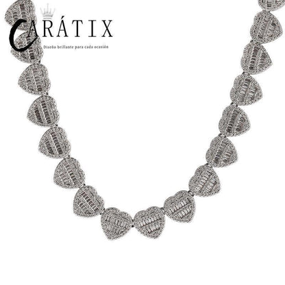 CARÁTIX – Hearts Link Chain Necklace | Iced Out CZ Bling Hip Hop Jewelry for Men & Women, Rapper Street Style - CaratixJewelry