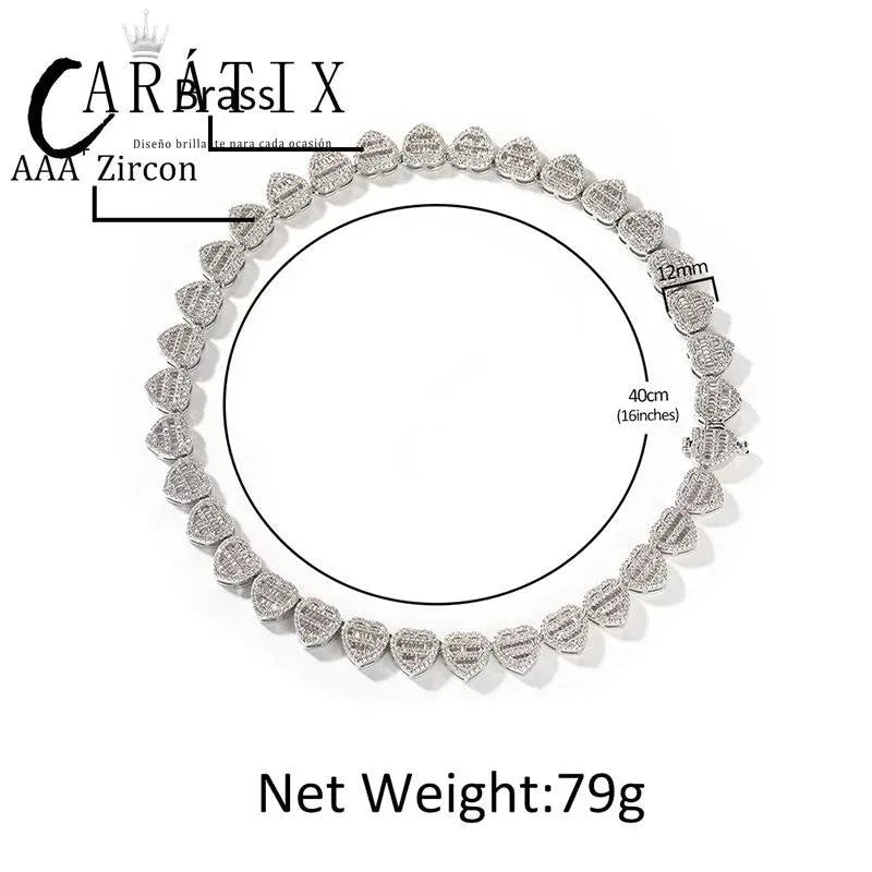 CARÁTIX – Hearts Link Chain Necklace | Iced Out CZ Bling Hip Hop Jewelry for Men & Women, Rapper Street Style - CaratixJewelry