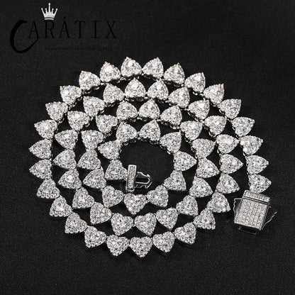 CARÁTIX – Hearts Link Chain Necklace | Iced Out CZ Bling Hip Hop Jewelry for Men & Women, Rapper Street Style - CaratixJewelry