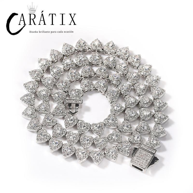 CARÁTIX – Hearts Link Chain Necklace | Iced Out CZ Bling Hip Hop Jewelry for Men & Women, Rapper Street Style - CaratixJewelry