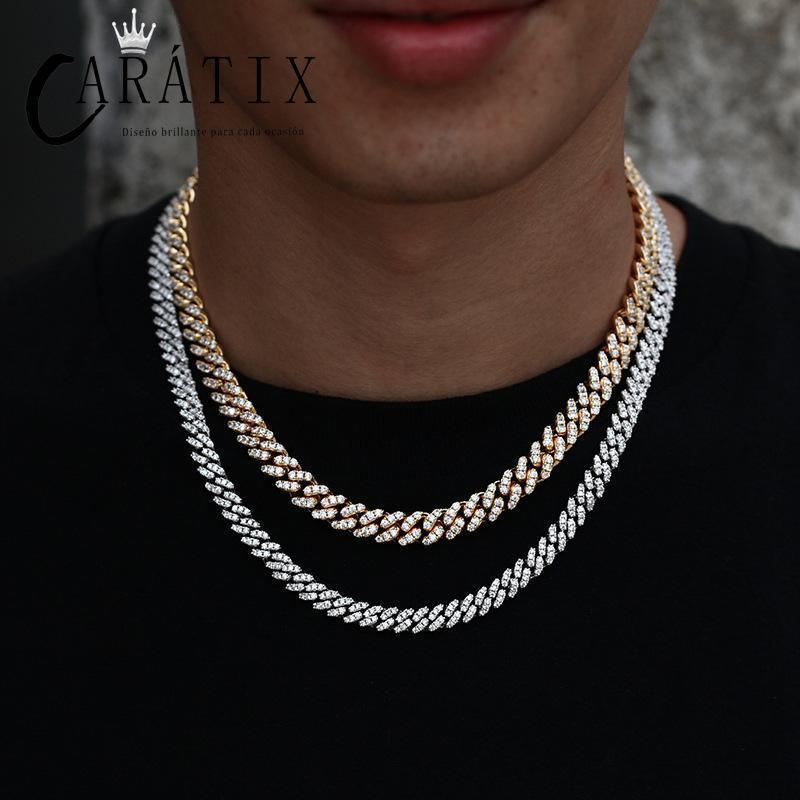 CARÁTIX - Hip Hop 3A CZ Iced Out 6mm Solid Cuban Curb Miami Link Chain Necklace for Men Rapper Jewelry - CaratixJewelry