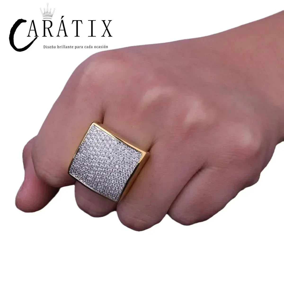 CARÁTIX Hip-Hop Curved Large Square Lee Ring – Real Electroplating Fashion Personality Hipster Ring | High-Quality Hip-Hop Jewelry - CaratixJewelry