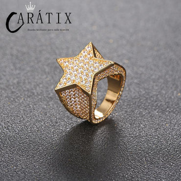 CARÁTIX Hip-Hop Explosive Copper Inlaid Zircon Pentagram Star Ring | Men's High-Quality Hip-Hop Jewelry - CaratixJewelry