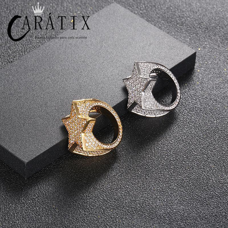 CARÁTIX Hip-Hop Explosive Copper Inlaid Zircon Pentagram Star Ring | Men's High-Quality Hip-Hop Jewelry - CaratixJewelry