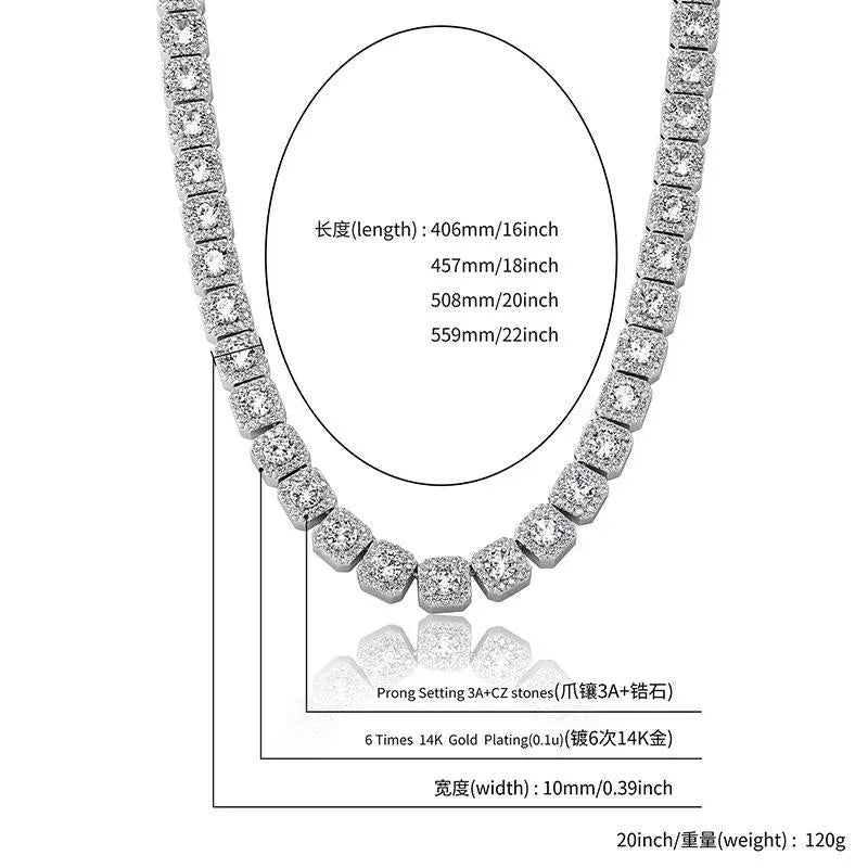 CARÁTIX Hip Hop Iced Out Geometric Square CZ Tennis Chain Necklace - CaratixJewelry