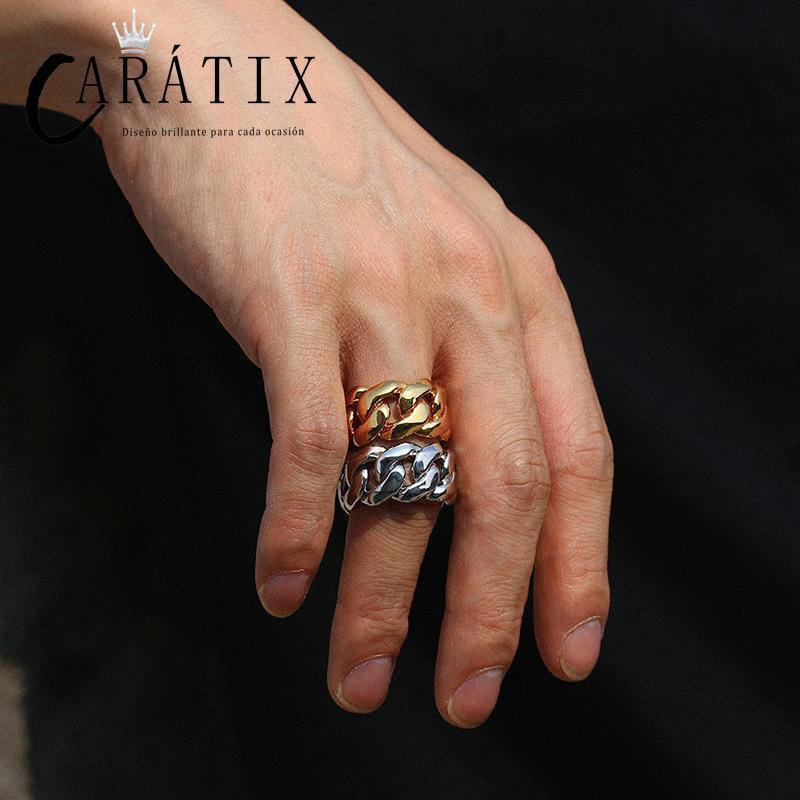 CARÁTIX Hip-Hop Personality Glossy Chain Ring – Trendy Men's Cuban Ring | High-Quality Hip-Hop Jewelry - CaratixJewelry