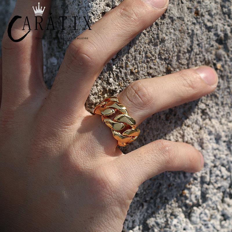 CARÁTIX Hip-Hop Personality Glossy Chain Ring – Trendy Men's Cuban Ring | High-Quality Hip-Hop Jewelry - CaratixJewelry