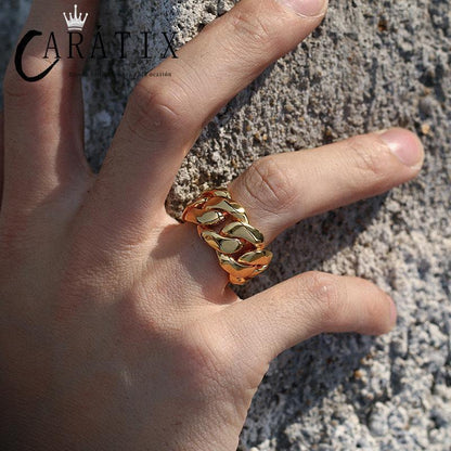 CARÁTIX Hip-Hop Personality Glossy Chain Ring – Trendy Men's Cuban Ring | High-Quality Hip-Hop Jewelry - CaratixJewelry