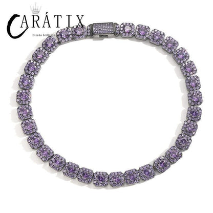 CARÁTIX Hip Hop Purple CZ Bling Iced Out 12MM Square Zirconia Tennis Link Chain Bracelet & Necklace for Men | Rapper Jewelry | Black Valentine's Day & Mother's Day Gift - CaratixJewelry