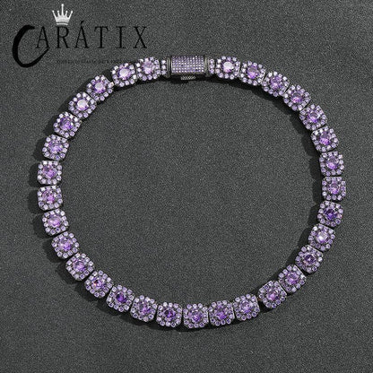 CARÁTIX Hip Hop Purple CZ Bling Iced Out 12MM Square Zirconia Tennis Link Chain Bracelet & Necklace for Men | Rapper Jewelry | Black Valentine's Day & Mother's Day Gift - CaratixJewelry