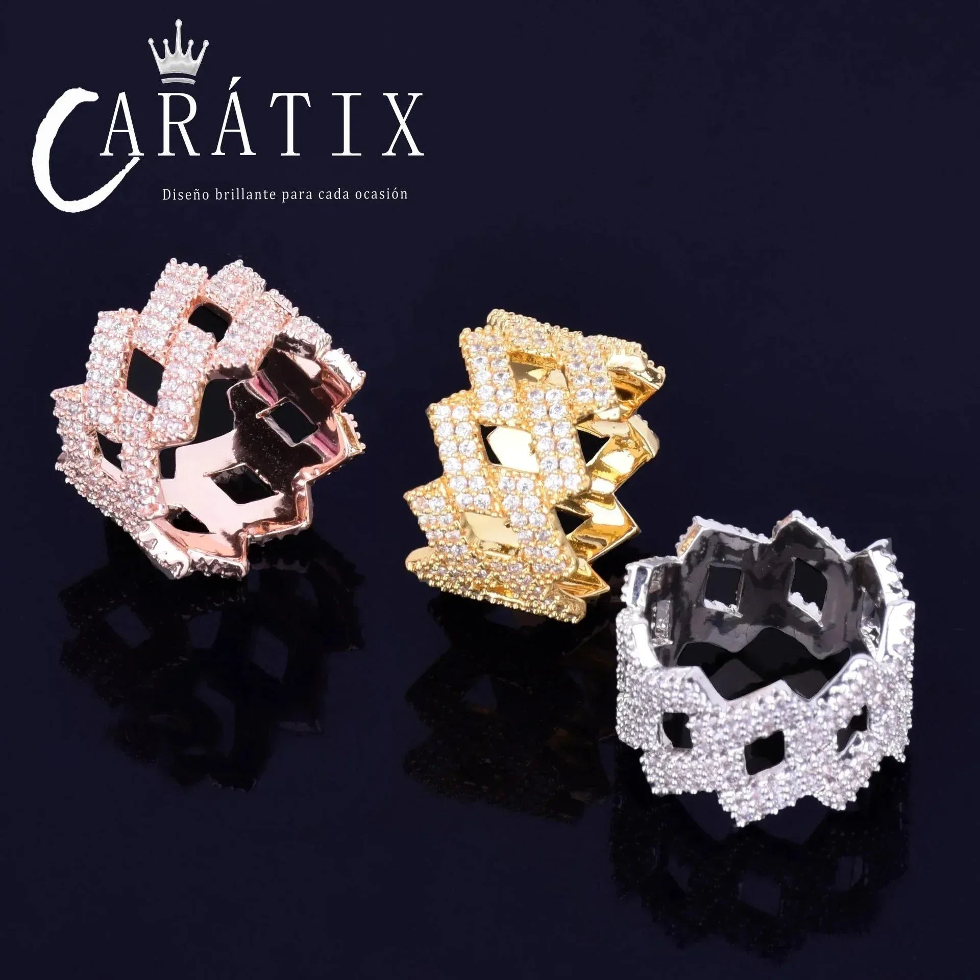 CARÁTIX Hip-Hop Rhombus Cuban Ring – Real Electroplating Fashion Personality Hipster Solid Men's Ring | High-Quality Hip-Hop Jewelry - CaratixJewelry