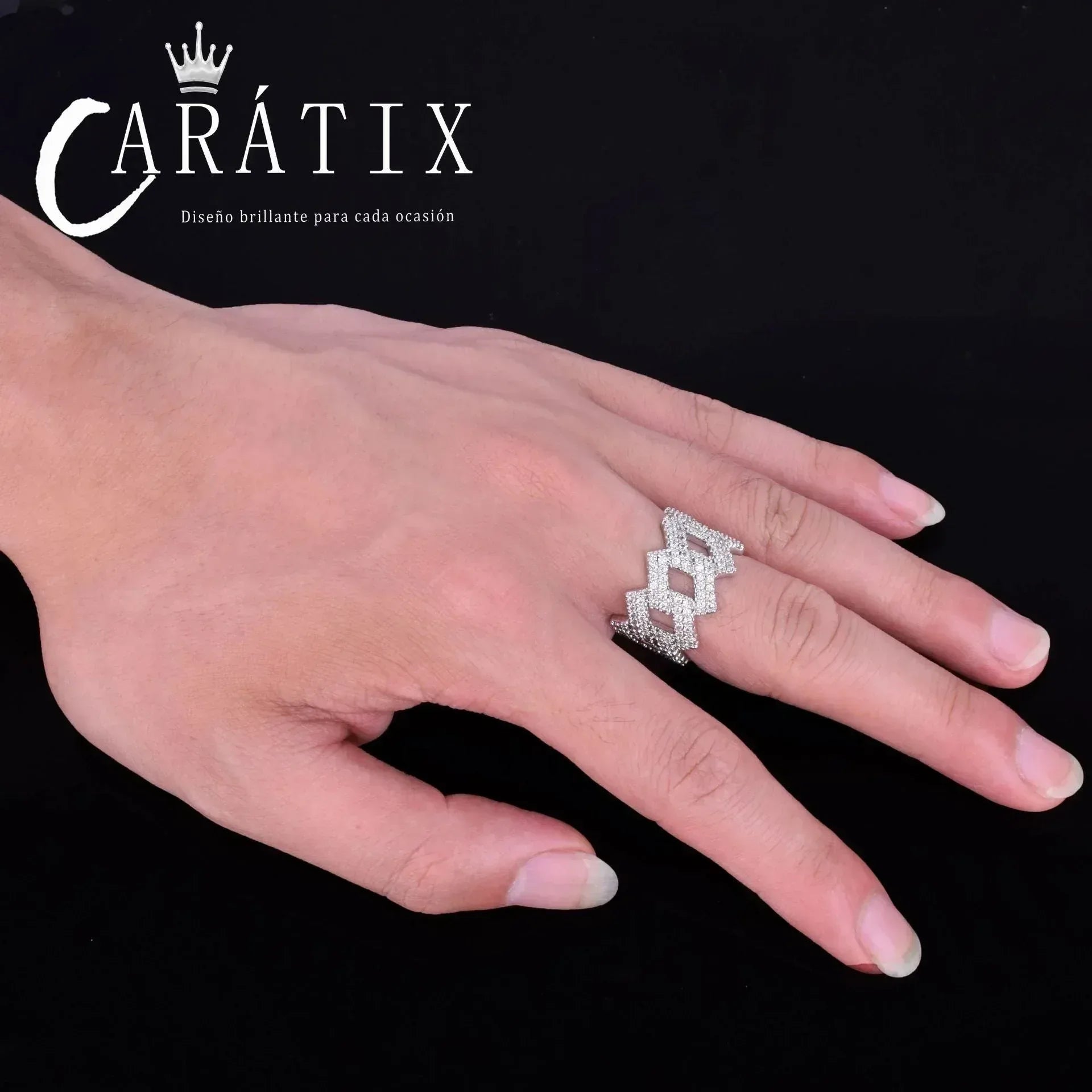 CARÁTIX Hip-Hop Rhombus Cuban Ring – Real Electroplating Fashion Personality Hipster Solid Men's Ring | High-Quality Hip-Hop Jewelry - CaratixJewelry