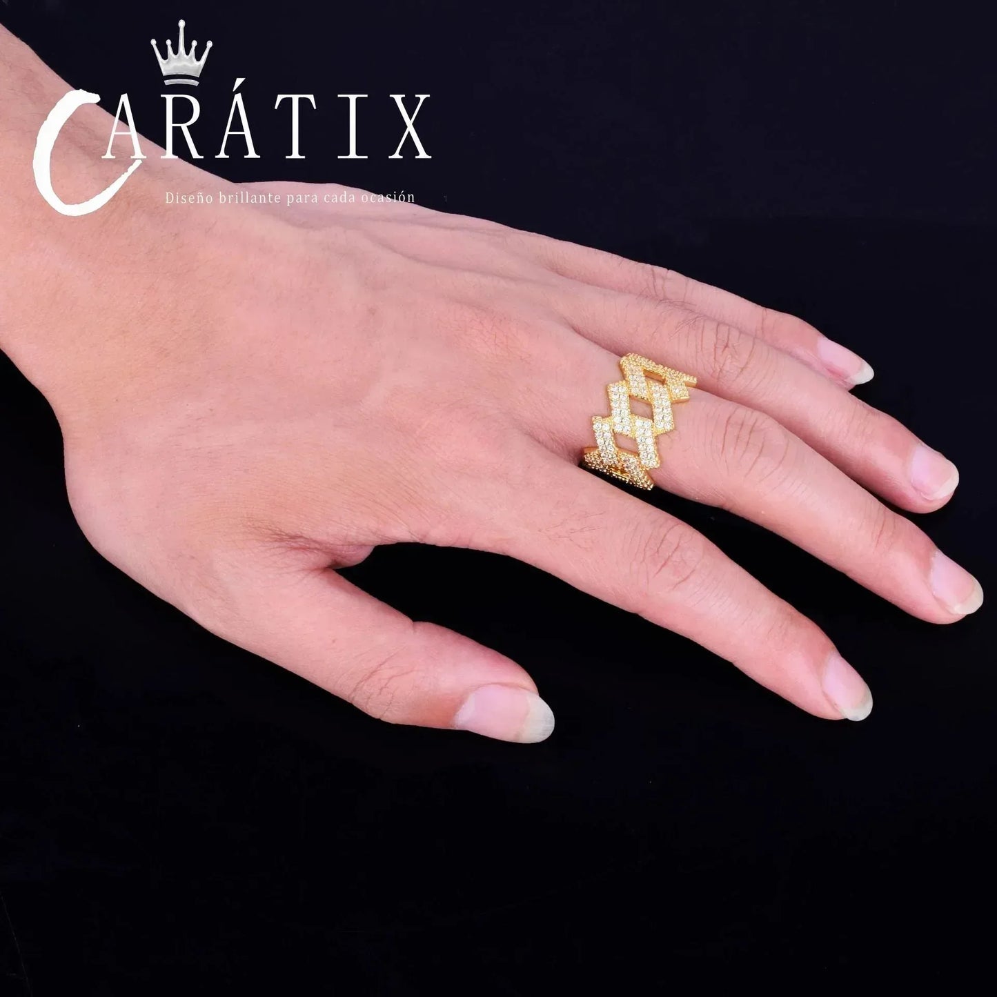 CARÁTIX Hip-Hop Rhombus Cuban Ring – Real Electroplating Fashion Personality Hipster Solid Men's Ring | High-Quality Hip-Hop Jewelry - CaratixJewelry