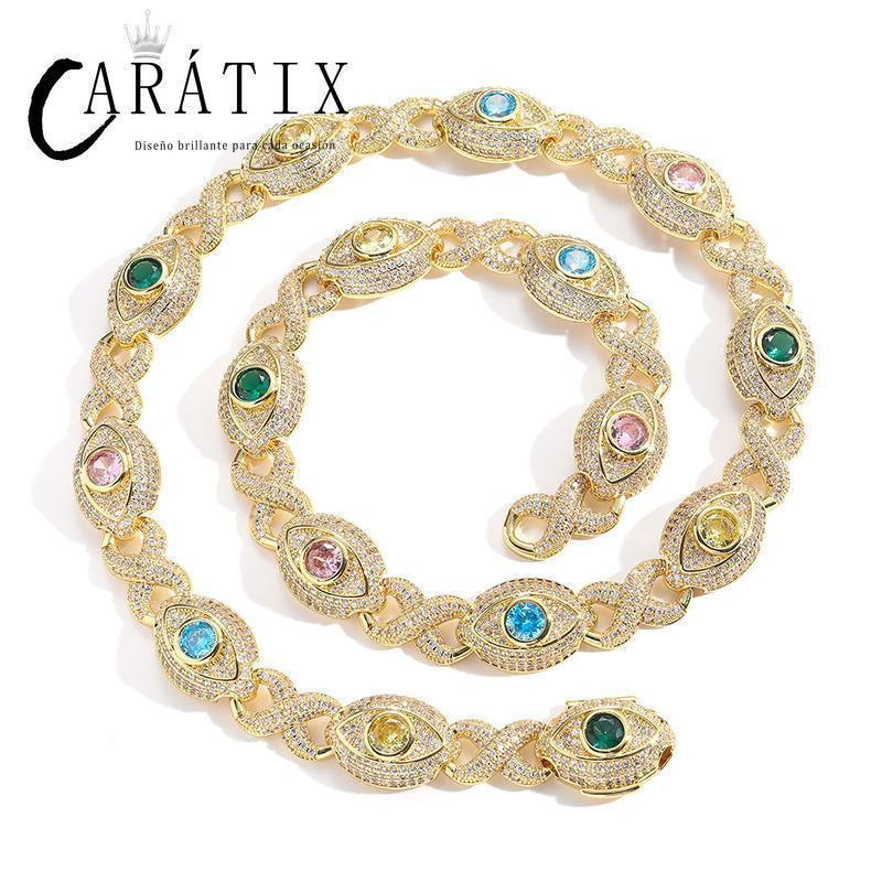 CARÁTIX Hip Hop Round Cuban Chain Necklace – Colorful CZ Iced Out Infinity Link Jewelry for Men & Women - CaratixJewelry