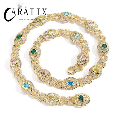 CARÁTIX Hip Hop Round Cuban Chain Necklace – Colorful CZ Iced Out Infinity Link Jewelry for Men & Women - CaratixJewelry