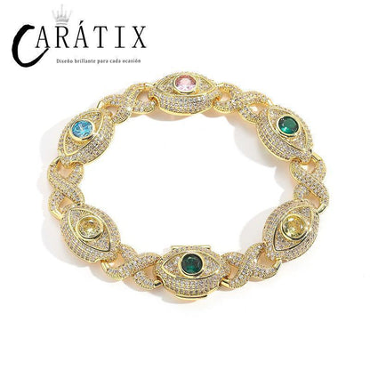 CARÁTIX Hip Hop Round Cuban Chain Necklace – Colorful CZ Iced Out Infinity Link Jewelry for Men & Women - CaratixJewelry
