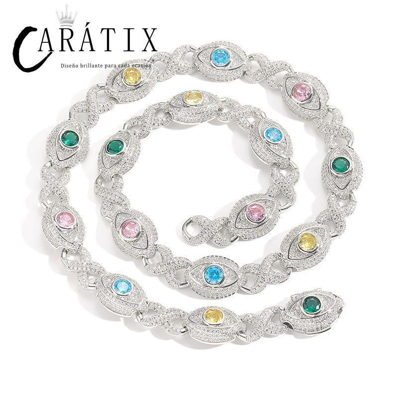 CARÁTIX Hip Hop Round Cuban Chain Necklace – Colorful CZ Iced Out Infinity Link Jewelry for Men & Women - CaratixJewelry