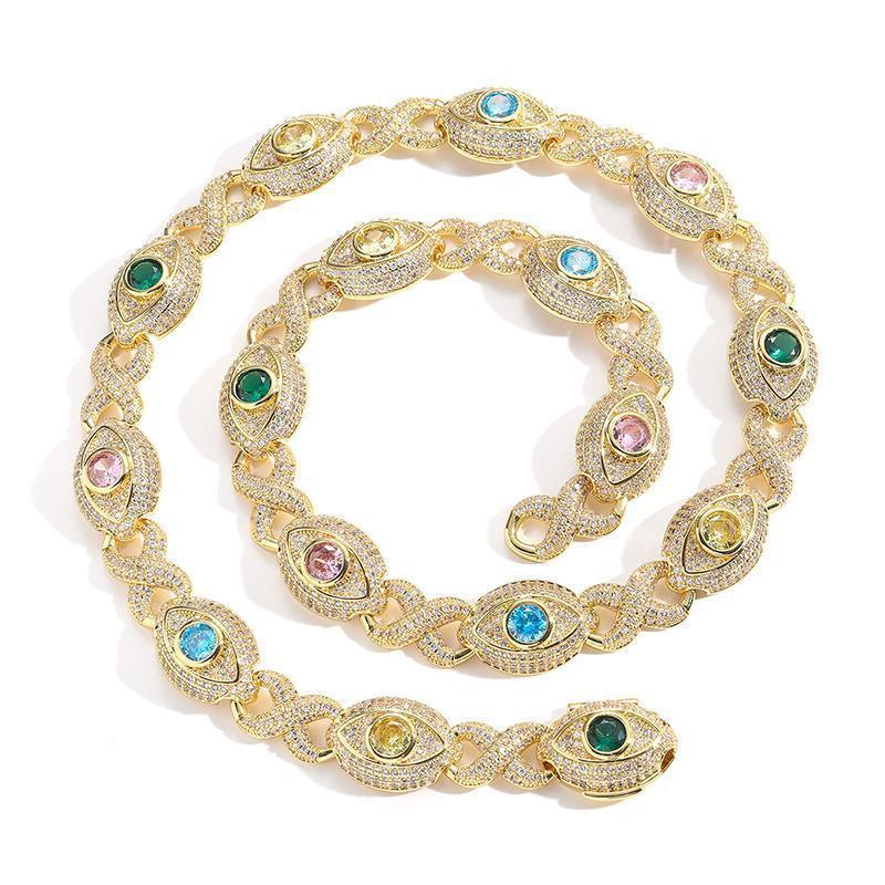 CARÁTIX Hip Hop Round Cuban Chain Necklace – Colorful CZ Iced Out Infinity Link Jewelry for Men & Women - CaratixJewelry