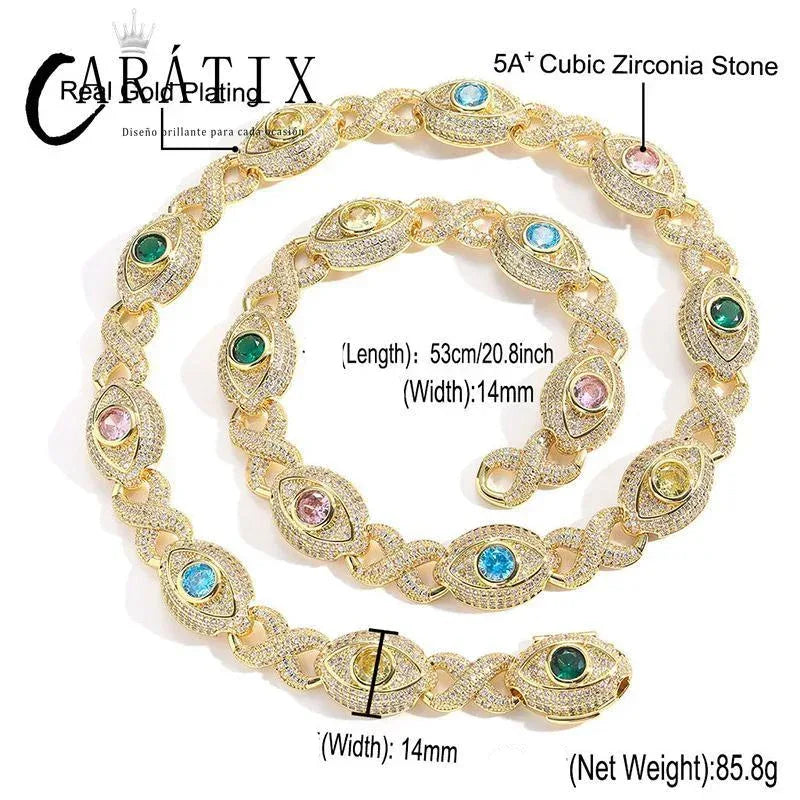 CARÁTIX Hip Hop Round Cuban Chain Necklace – Colorful CZ Iced Out Infinity Link Jewelry for Men & Women - CaratixJewelry