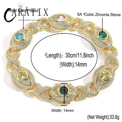 CARÁTIX Hip Hop Round Cuban Chain Necklace – Colorful CZ Iced Out Infinity Link Jewelry for Men & Women - CaratixJewelry